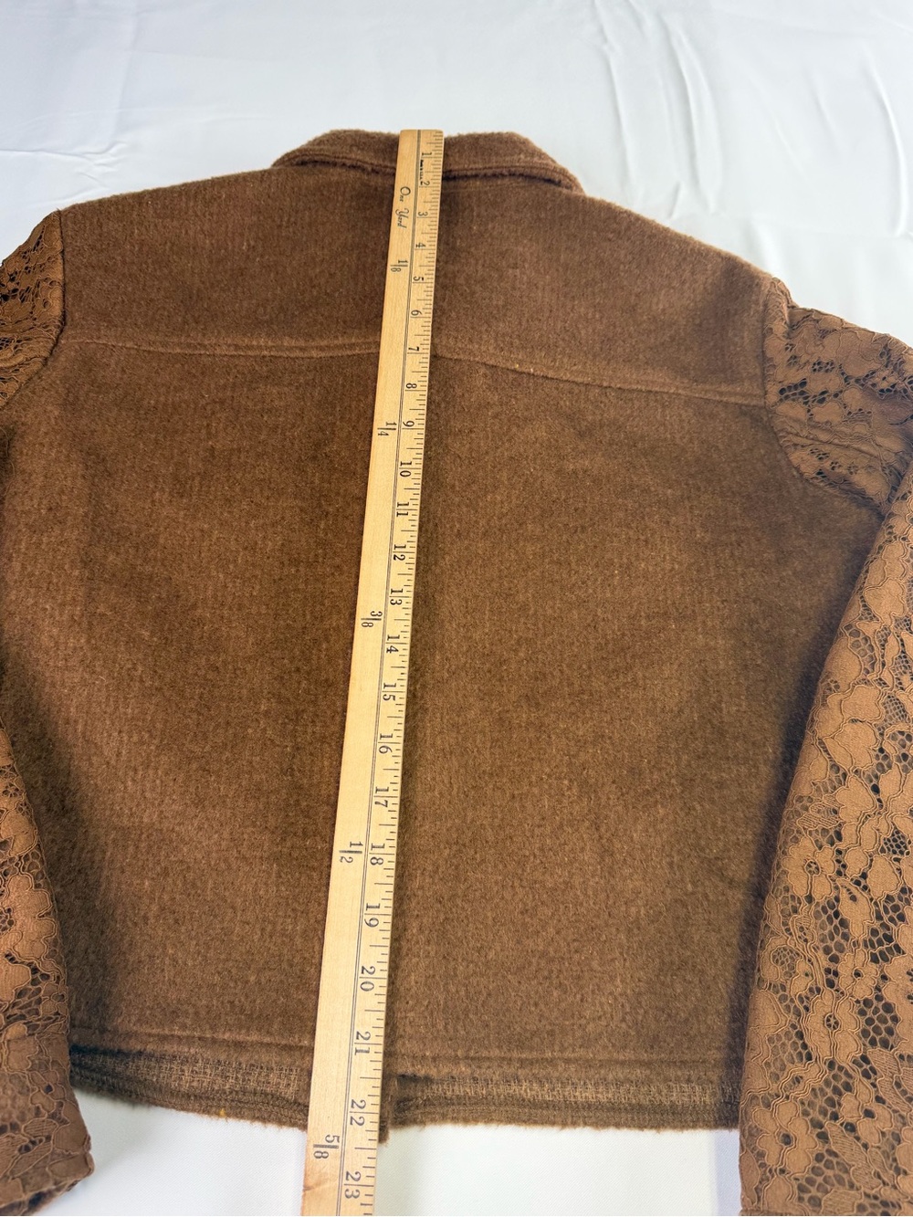 Express - Chic Brown Woven Lace-Sleeve Cropped Jacket NWT -Date night ready L - Picture 16 of 16